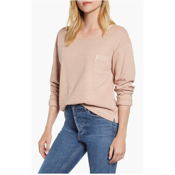 ALEX MILL Women's Double Knit Pocket Pullover Top In Cloud Pink Size Large Boho - Picture 1 of 12